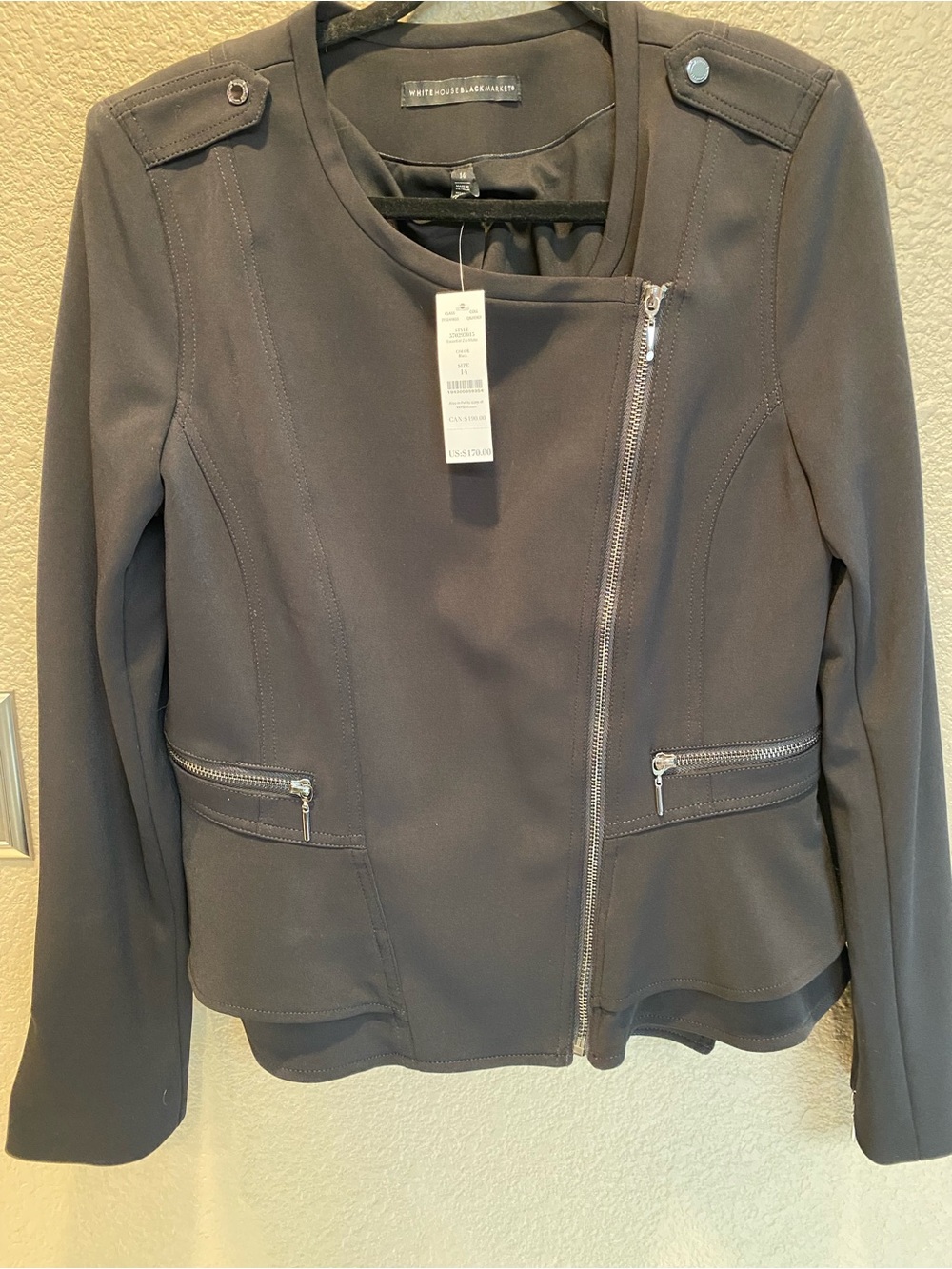 White House,Black Market 
Black Asymmetrical Zip Jacket